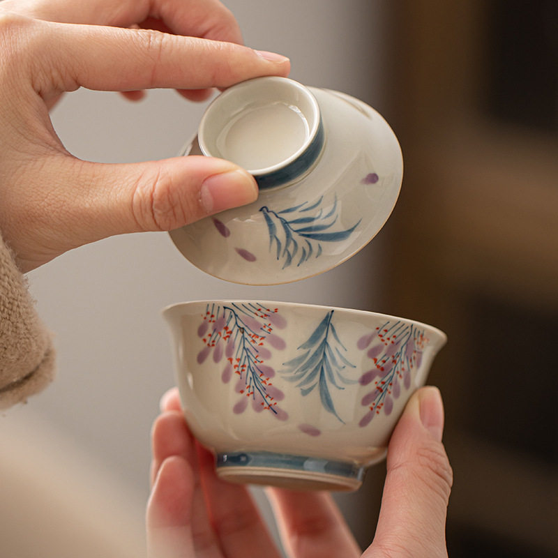 手绘旅行茶具套装户外露营简约一人饮茶具便携式一碗一杯快客杯