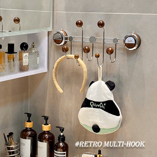 中古风卫生间洗手台墙上吸盘高级复古一排式擦手毛巾发圈收纳挂钩