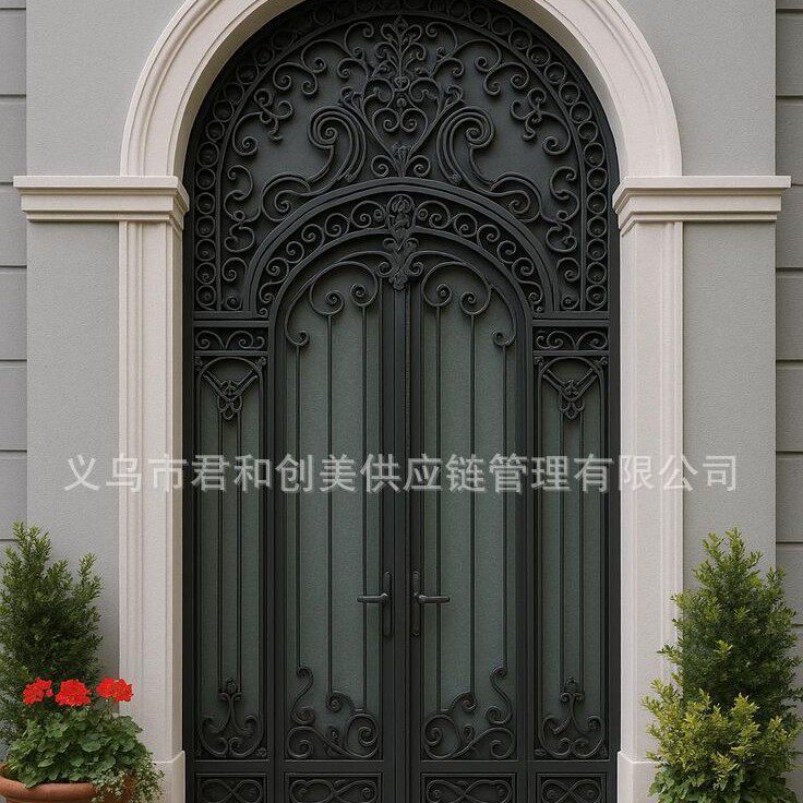 法式铁艺门锻打铁艺入户玻璃门别墅铁艺护栏门窗雨棚凉亭阳台护栏