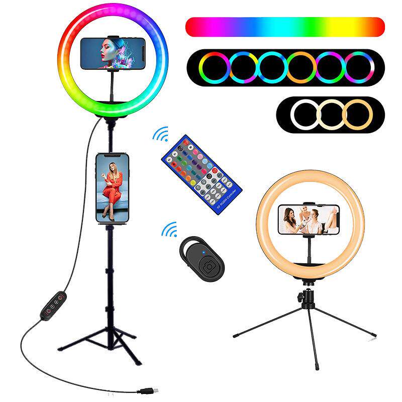 新RGB补光灯三脚架套装炫彩跑马主播美颜直播灯拆卸扳扣三角架