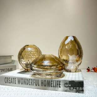 现代轻奢风高级感琥珀色水晶琉璃小口径花瓶样板房梳妆台插花器皿