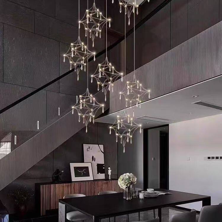 楼梯水晶吊灯后现代设计师款餐厅灯复式楼别墅loft长吊客厅大灯