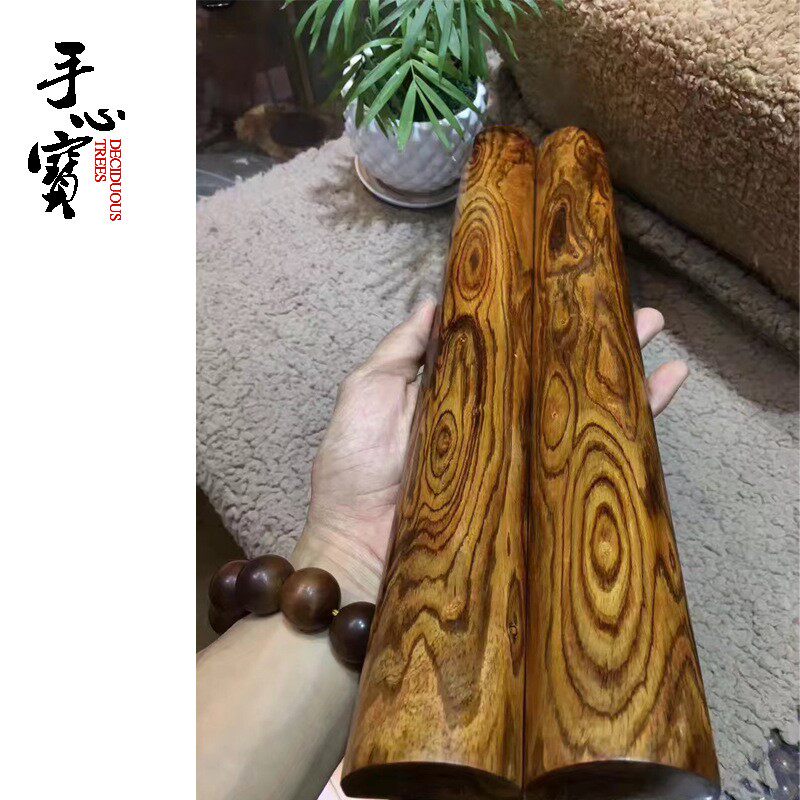 厂家海南黄花梨镇尺 蓝线老干料虎皮纹多天眼一对装 木质工艺品