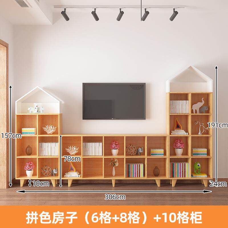 儿童书架简易置物架北欧实木书柜矮柜组合置物柜幼儿园松木格子柜
