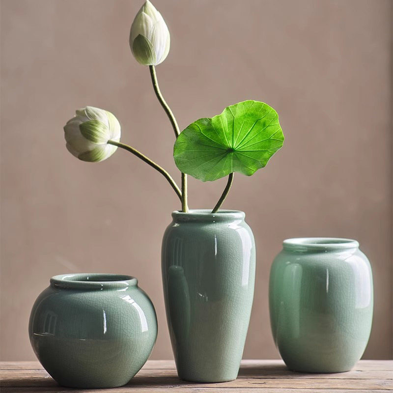 中式陶瓷花瓶青瓷瓶客厅水培插干花花器餐桌花瓶摆件茶室陶罐装饰