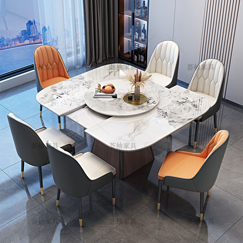 家用带电磁炉实木可伸缩折叠饭桌子高端白蜡木岩板餐桌椅简约现代