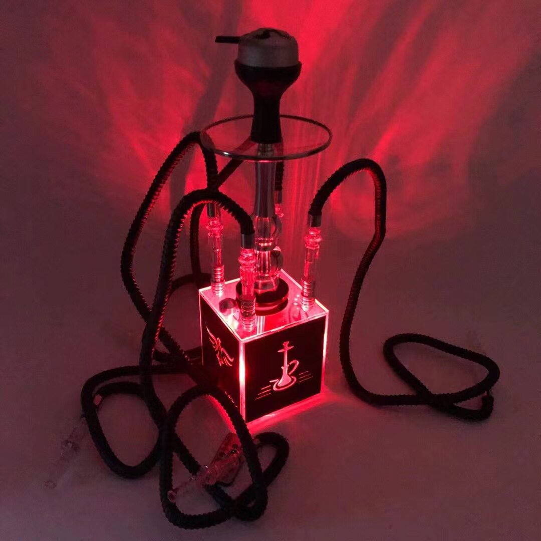 LAZADA热卖亚克力水烟壶套装带LED灯正方体水烟成品配件水烟壶