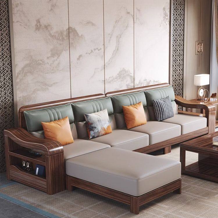 北美黑胡桃木全实木沙发组合现代简约新中式别墅客厅轻奢储物家具