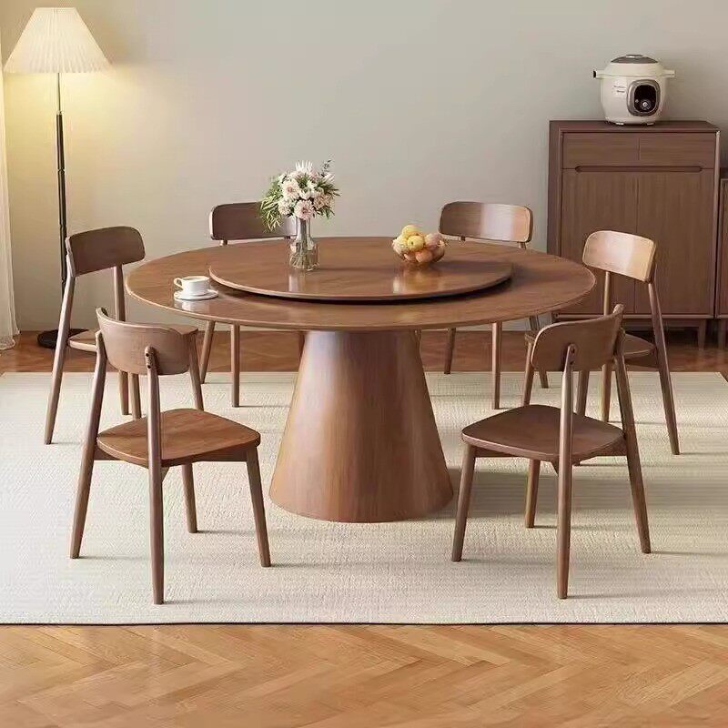 北欧实木圆餐桌组合简约轻奢家用餐厅小户型圆桌带旋转餐桌工厂