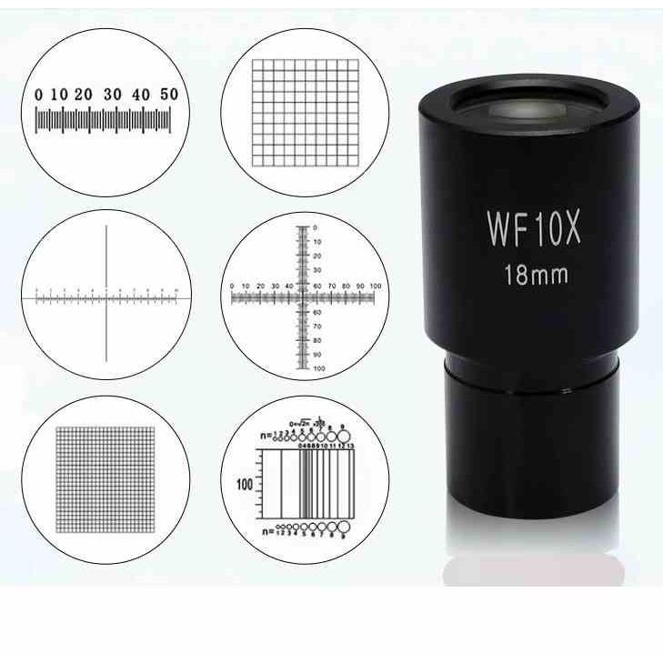 生物显微镜广角分划板目镜10X/18大视场带测微尺通用标准口23.2mm