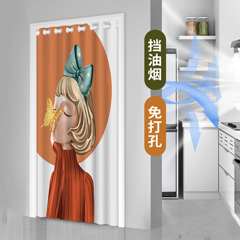 空调房夏季挡风遮丑门帘隔断帘家用厨房免打孔卧室遮挡帘子窗帘布