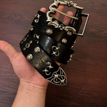 哥特风暗黑金属皮带男Vintage铆钉重工设计纯手工腰带