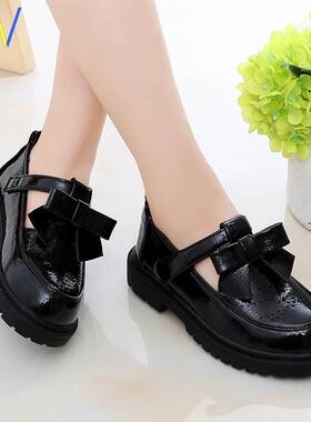 Kids girls Princess leather black shoes for girl school kid