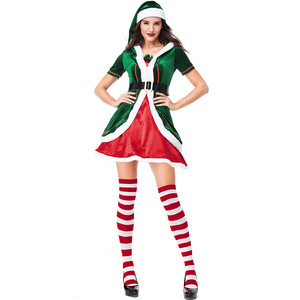 圣诞节服装成人女圣诞装圣诞老人服装绿色麋鹿派对公主裙演出衣服