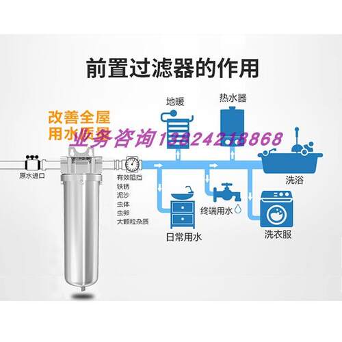 304大流量家用自来水前置过滤器商用工业泥沙井水316L不锈钢PP棉