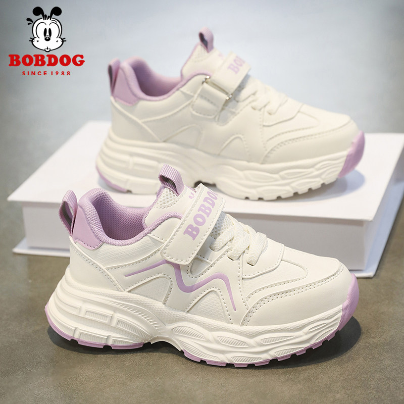 巴布豆童鞋2025冬季新款女童鞋子轻便皮面防水女孩儿童跑步运动鞋