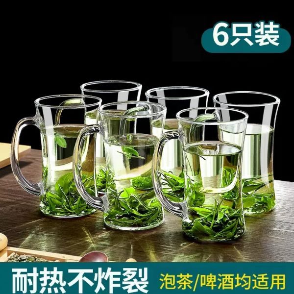 玻璃杯家用茶杯耐高温喝水杯子男泡茶杯带把透明水杯大容量带盖手
