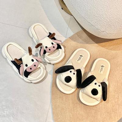 可爱情侣居家拖鞋女亚麻防滑夏季防臭四季通用踩屎感无声凉拖室内