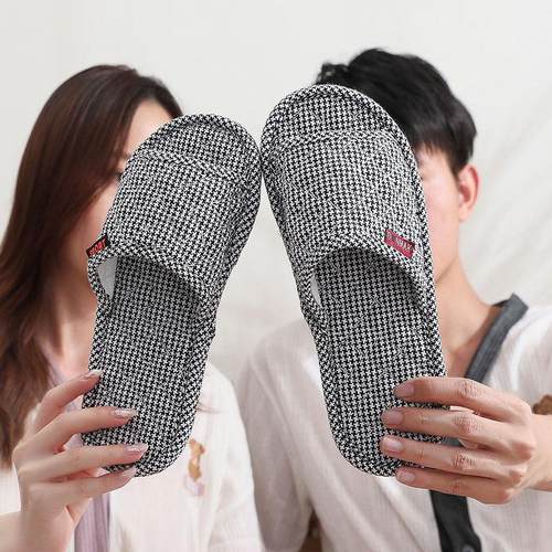 室内家用防滑颗粒拖鞋女布艺布底木地板情侣静音秋冬四季纯棉软底