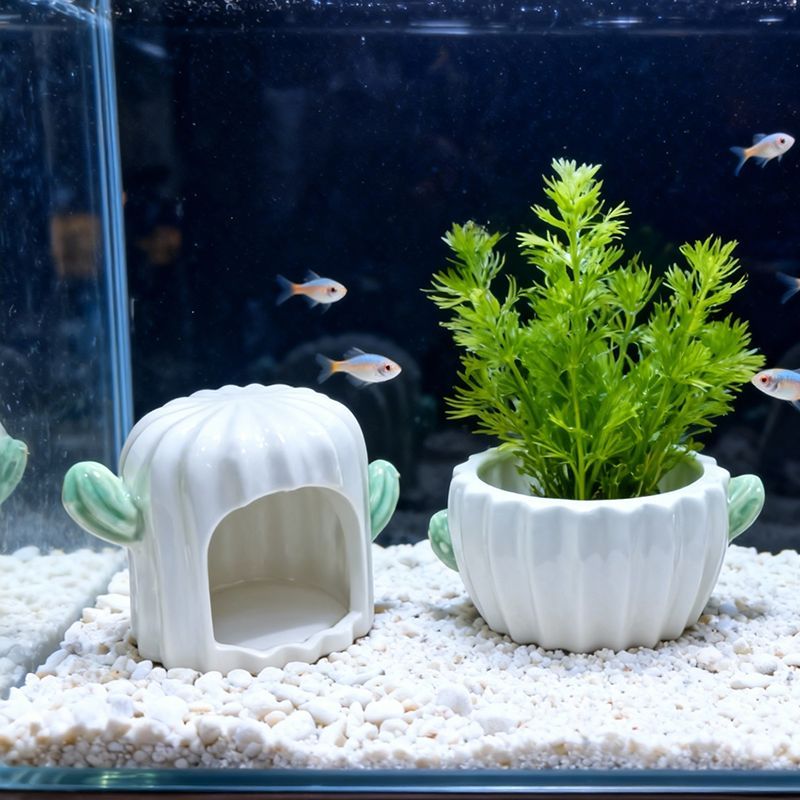 陶瓷小房小屋简约鱼缸造景躲避屋全套水草盆迷你小型产卵繁殖装饰