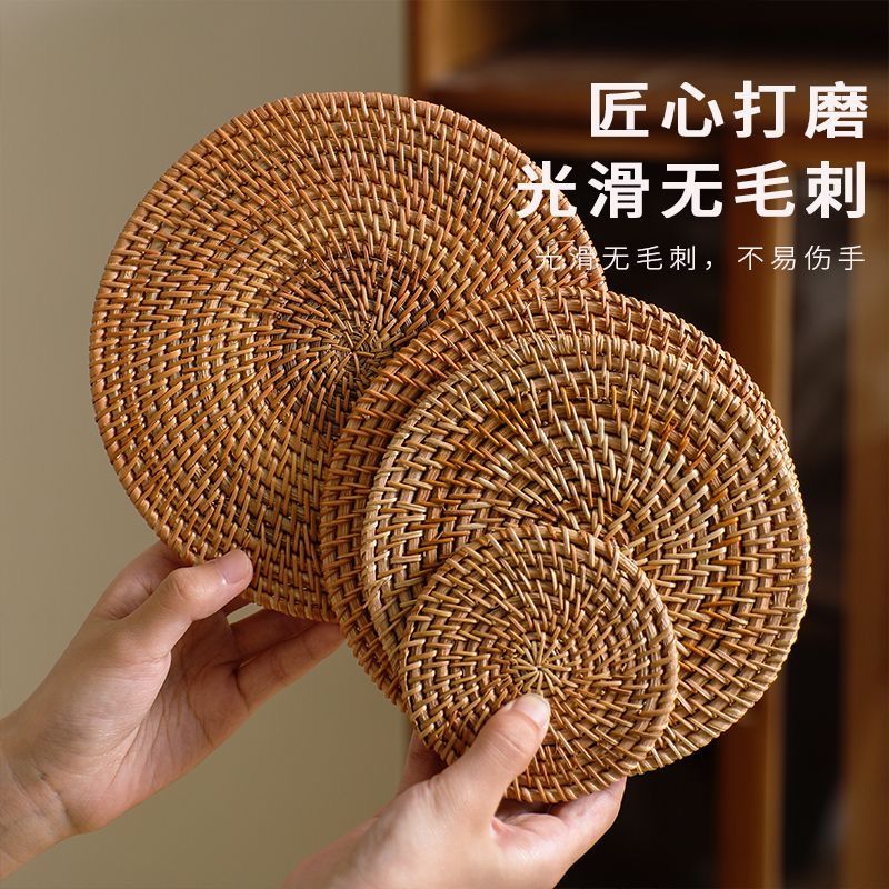 餐桌茶具防烫手工藤编杯垫隔热垫水杯茶壶茶道盘子编织餐垫