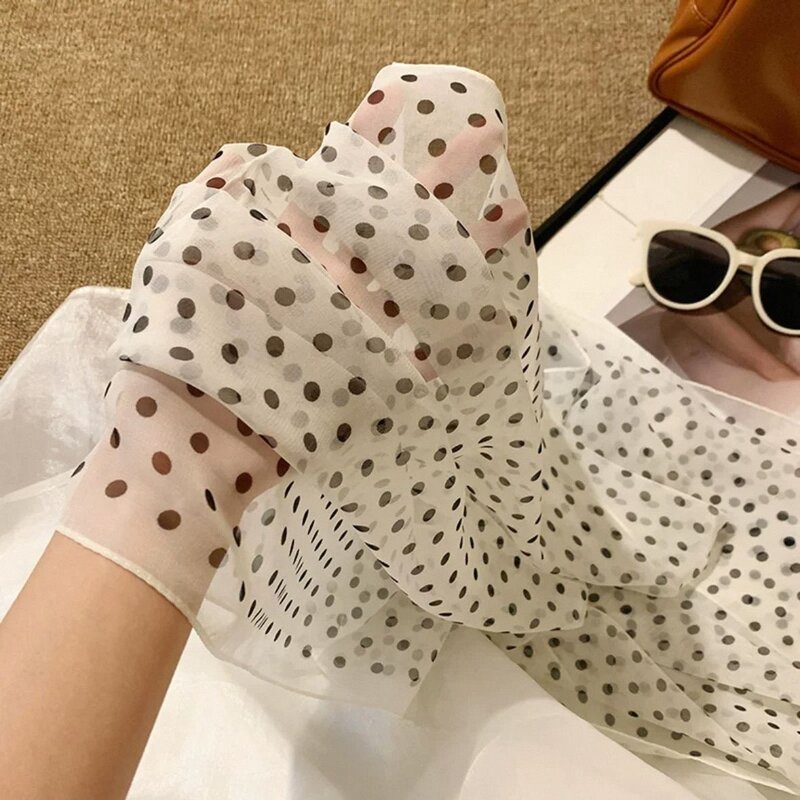 韩系简约白色波点细窄长条小丝巾女高级感薄款系脖围巾2025新款
