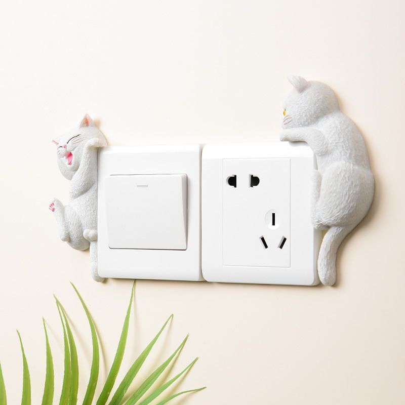 简约猫咪浮雕立体开关贴插座面板遮瑕装饰家用卡通立体墙面贴饰