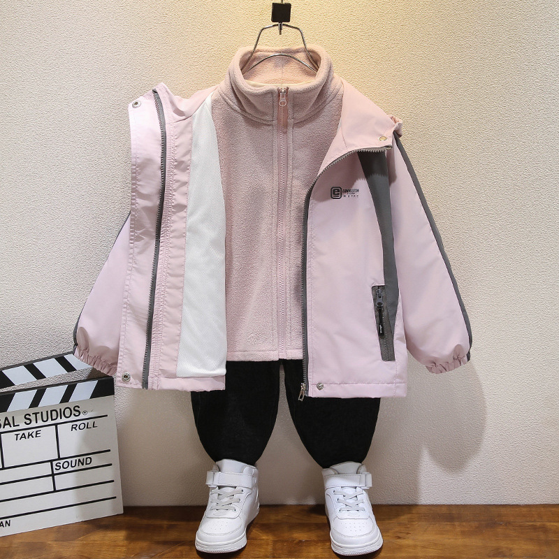 女童儿童冲锋衣春秋冬装新款加绒加厚中大童三合一可拆卸外套