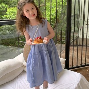 小女孩韩版 女童连衣裙格子裙子2024新款 夏季 宝宝洋气儿童装 公主裙