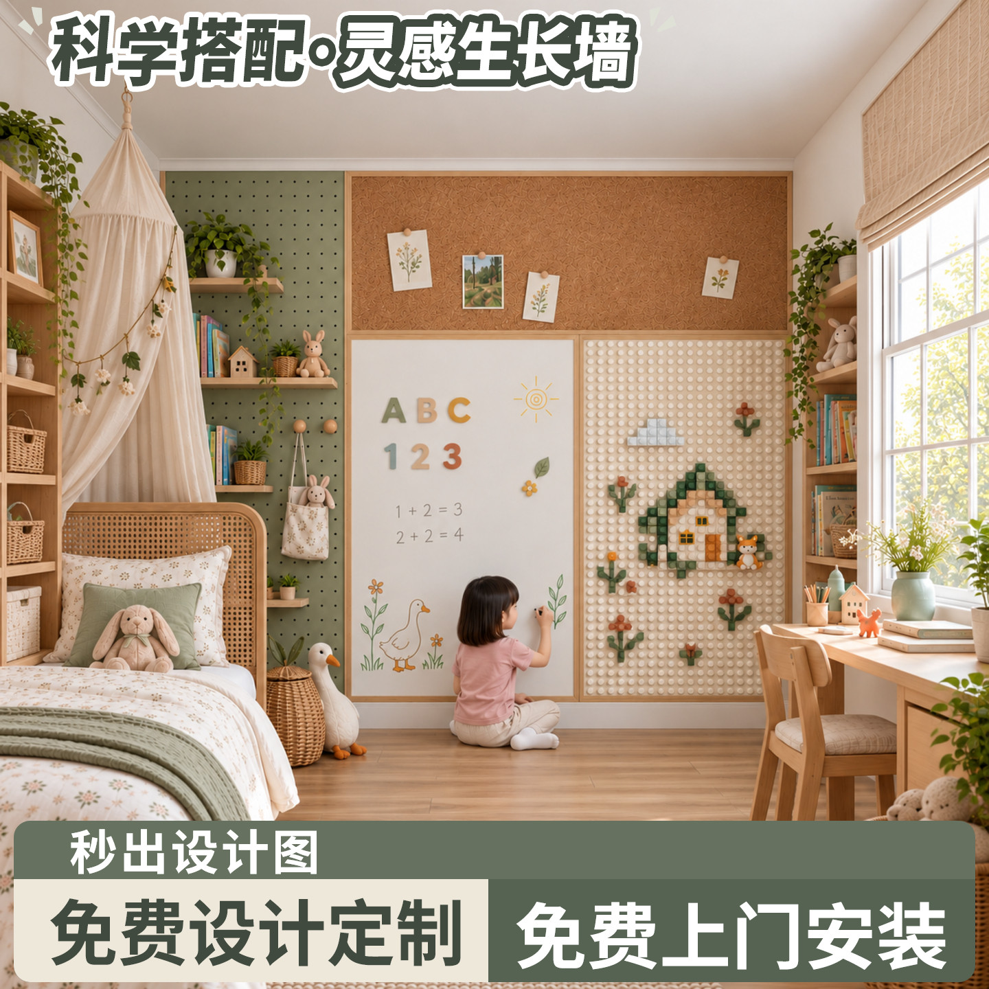 Seeful进口珐琅板白板墙面积木板磁吸黑板儿童家用教学洞洞板灵感生长墙可擦书写字板挂墙式软木板照片展示墙
