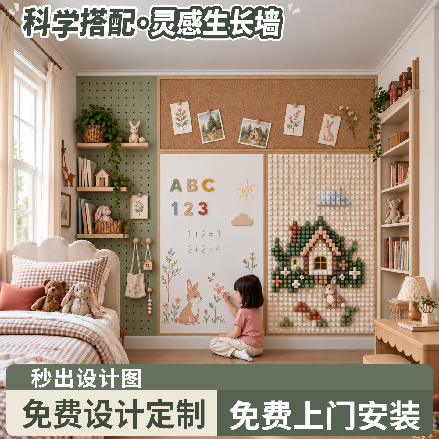 Seeful进口珐琅板白板墙面积木板磁吸黑板儿童家用教学可擦书写字板挂墙式洞洞板灵感生长墙软木板照片展示墙