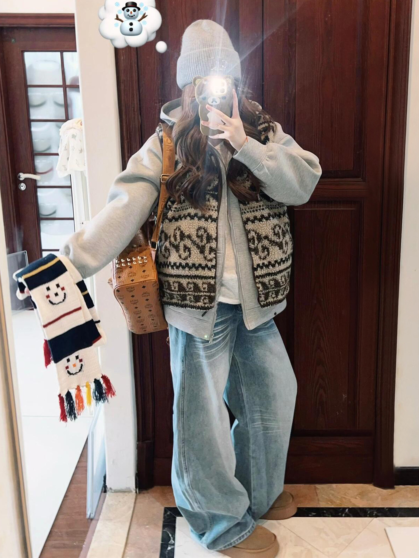 费尔岛羊羔毛摇粒绒马甲外套女秋冬2025新款灰色卫衣叠穿马夹套装