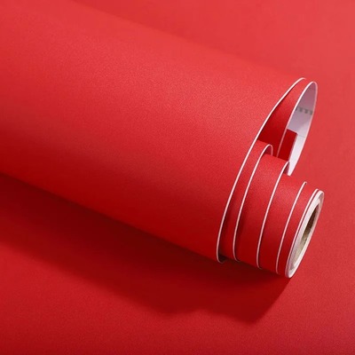 纯色墙纸自粘红色墙纸自粘防水贴纸10米背景墙中国红壁纸自带胶01