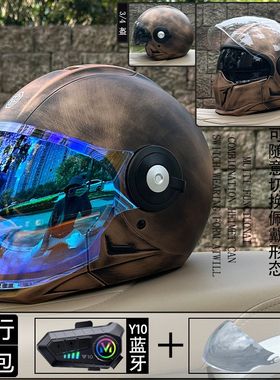 Orz街霸组合盔摩托车头盔男女机车复古全盔双镜3C认证四季蓝牙槽