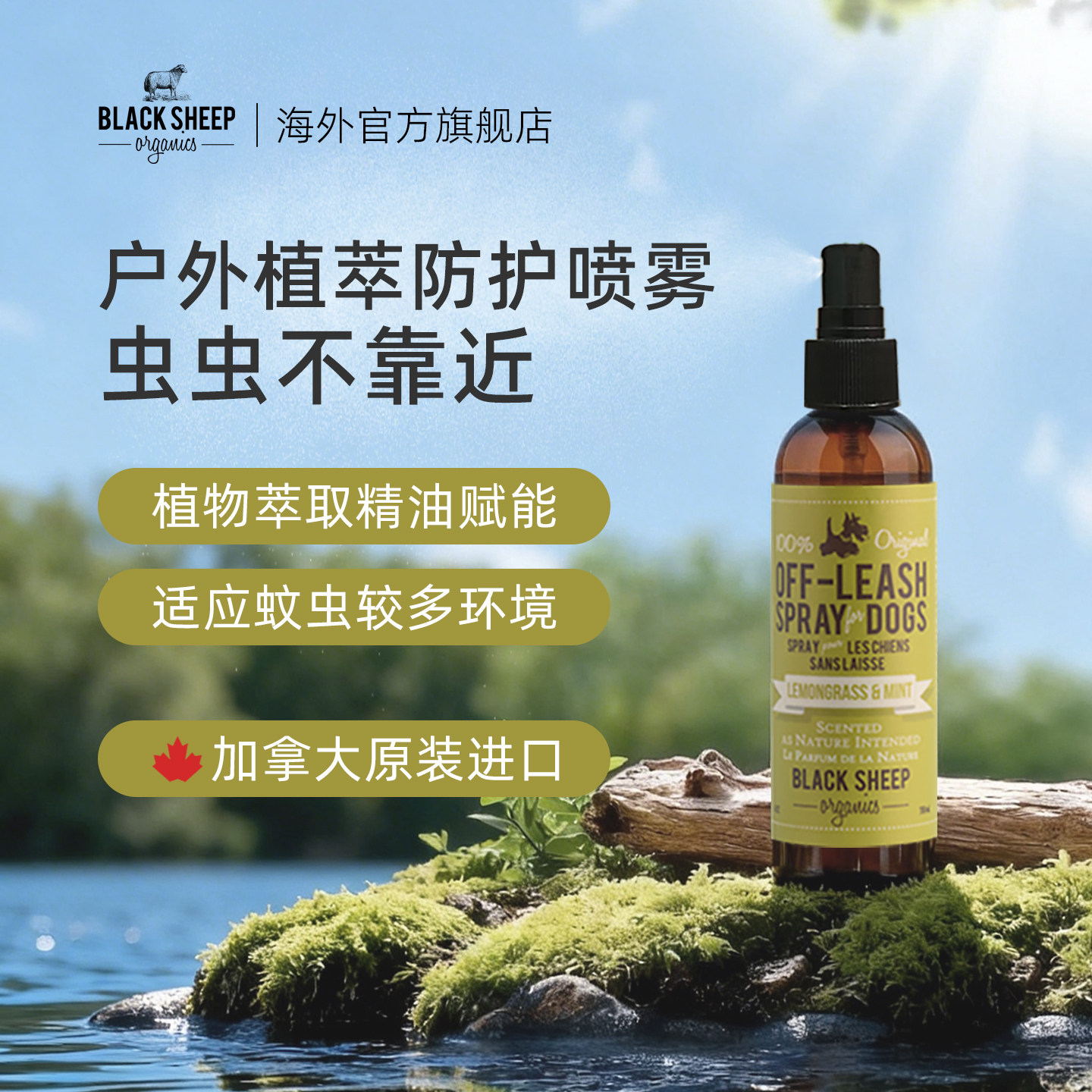 BlackSheep狗狗植萃户外防护温和喷剂蚊蜱虫跳蚤天然驱虫喷雾防虫