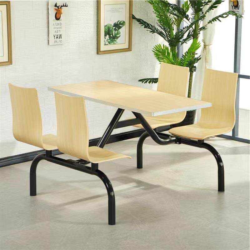 快餐桌椅组合奶茶小吃快餐店餐桌靠背椅学校员工食堂连体桌椅套装