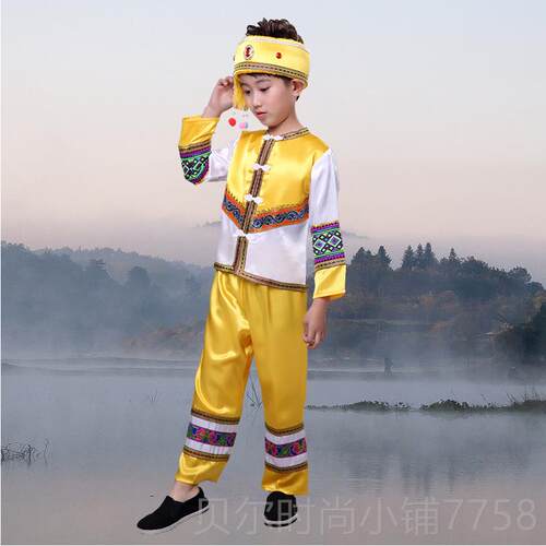新款少数民族服装儿童广三三男童壮服苗族名服装幼月儿演西出族舞