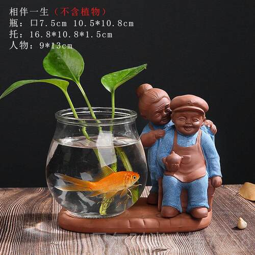 新款创子意水透养植物绿萝水培花瓶玻璃明花盆陶瓷皿插器花瓶桌面