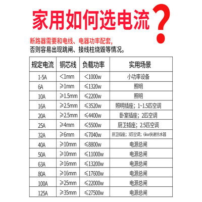 。德力西动力D型断路器DZ47S家用空气开关2P 3P 32a 10A 16A 63A