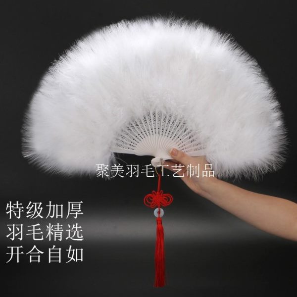 扇子扇子折扇加厚羽毛羽毛秀 升级50旗袍款*30舞蹈绒真羽走秀全毛