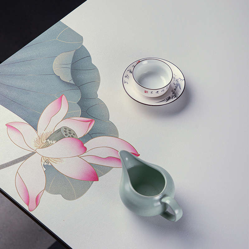 新中式茶几桌垫防水防油免洗轻奢餐桌布防烫中国风台布Z厚皮革PV