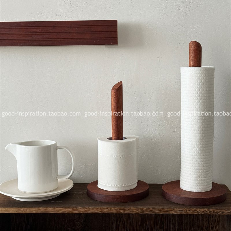 乌檀木立式无漆卷纸架 厨房餐桌纸巾架免K打孔黑胡桃色实木制收纳