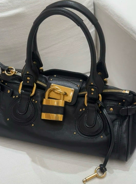 机车锁头包黑色铆钉手提包百搭通勤波士顿包植鞣软皮高级感单肩包