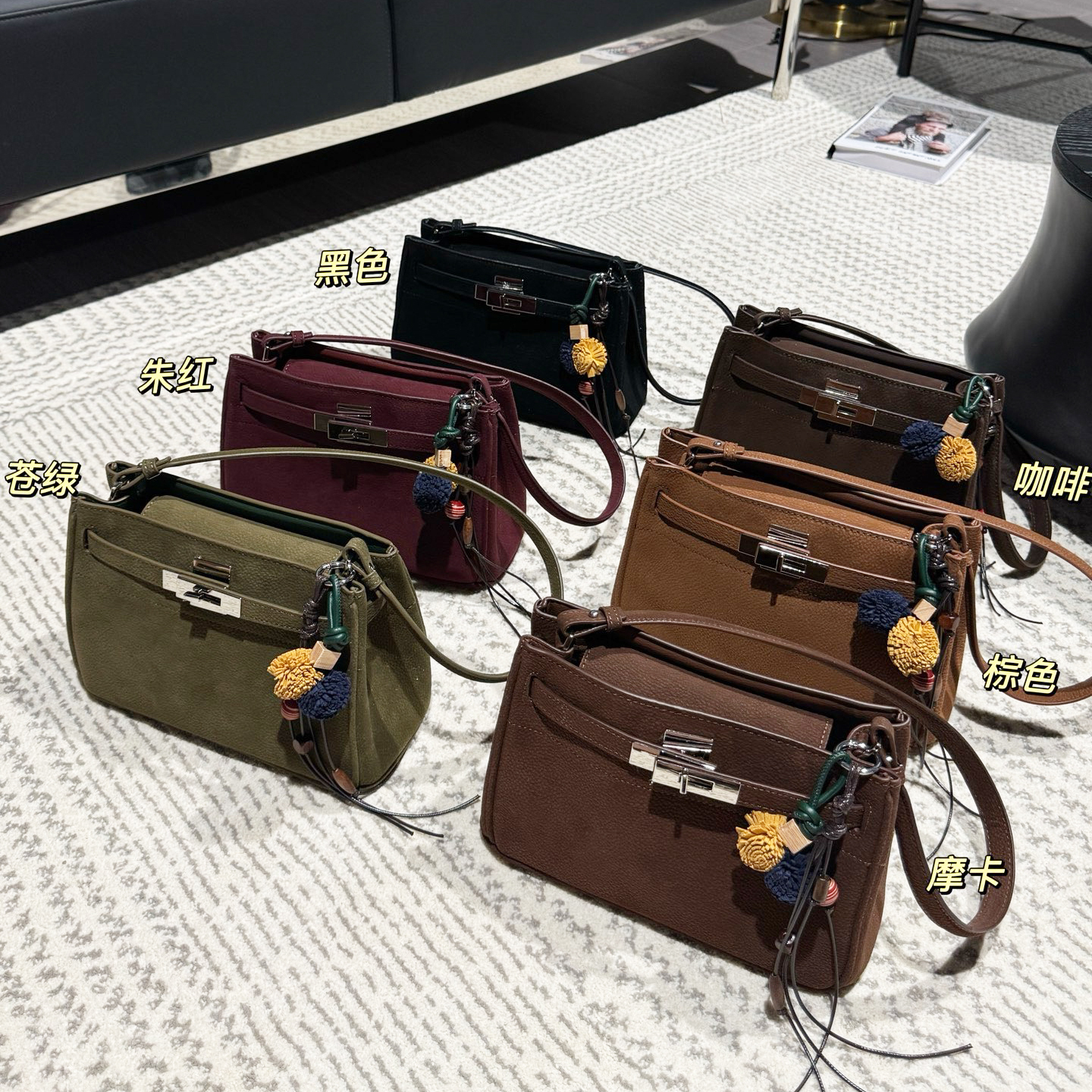 秋冬新款麂皮凯莉包女时尚百搭