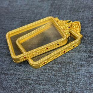 唐卡镶钻镀金新品壳金色双面镂空嘎乌盒防水款 45*55唐卡盒手绘壳