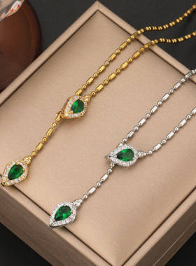 本命年祖母绿色灵蛇项链新款甜酷风个性时尚百搭颈链感锁骨链