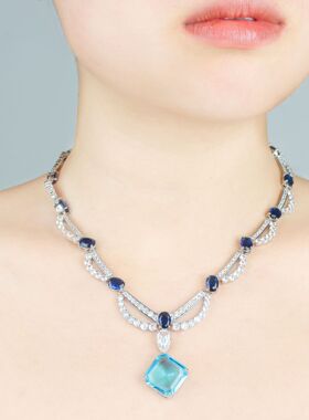 清冷感蓝色几何项链女轻奢感晚礼服锁骨链甜美气质时尚颈链