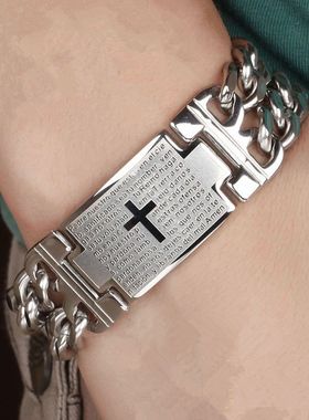 爆款女士手链朋克欧美男士手链十字双排钛钢不锈钢情侣手链手表链