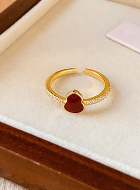 秋冬微镶红色葫芦开口戒指女复古轻奢感食指戒气质百搭手饰品