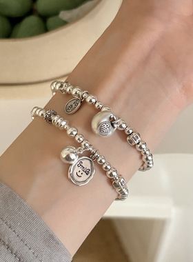 韩式ins风圆珠搭柿子手串S925纯银柿柿如意手链时尚小众设计手饰